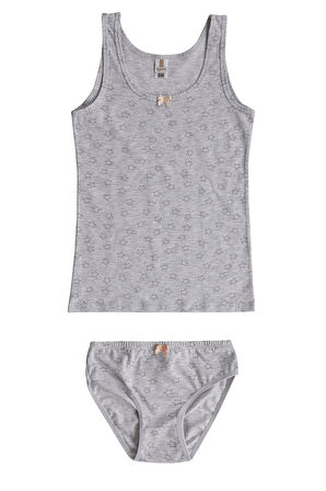 Özkan 43156 Kız Çocuk Pamuklu Desenli Esnek Rahat İnce Askılı Atlet Külot İç Giyim Takım