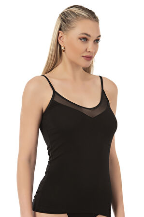 Özkan 22813 Kadın Pamuklu Modal Tül Detaylı İnce Askılı Atlet 