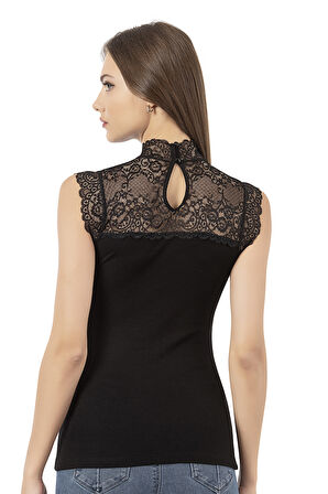 Özkan 27055 Kadın Viskon Kaşkorse Yakası Ve Sırtı Dantel Detaylı Esnek Rahat Örme Atlet Bluz