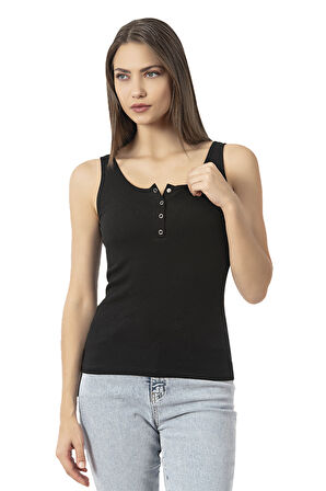 Özkan 27063 Kadın Pamuklu Likralı Kaşkorse Fitilli Esnek Rahat Önü Patlı Kalın Askılı Örme Atlet