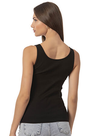 Özkan 27063 Kadın Pamuklu Likralı Kaşkorse Fitilli Esnek Rahat Önü Patlı Kalın Askılı Örme Atlet