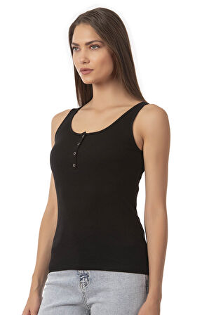 Özkan 27063 Kadın Pamuklu Likralı Kaşkorse Fitilli Esnek Rahat Önü Patlı Kalın Askılı Örme Atlet