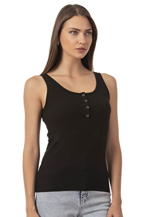 Özkan 27063 Kadın Pamuklu Likralı Kaşkorse Fitilli Esnek Rahat Önü Patlı Kalın Askılı Örme Atlet