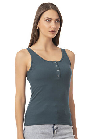 Özkan 27063 Kadın Pamuklu Likralı Kaşkorse Fitilli Esnek Rahat Önü Patlı Kalın Askılı Örme Atlet