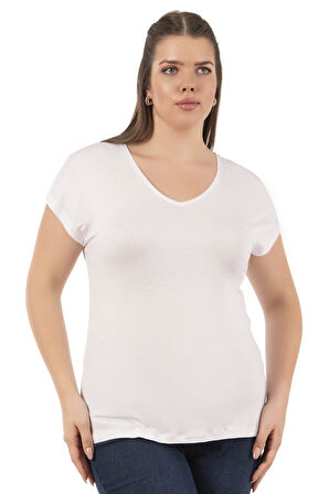 Özkan 27135 Kadın Premium Kumaş Vorteks Viskon Esnek Rahat Büyük Beden Kısa Kollu Bluz