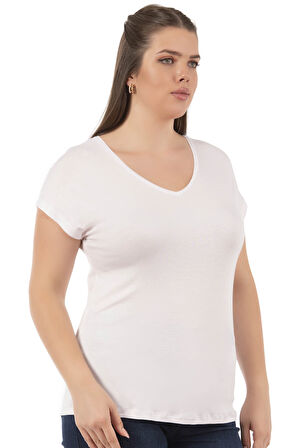 Özkan 27135 Kadın Premium Kumaş Vorteks Viskon Esnek Rahat Büyük Beden Kısa Kollu Bluz