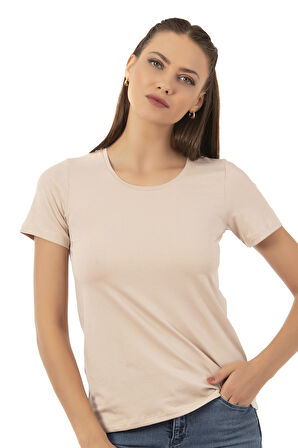 Özkan 26976 Kadın Premium Yumuşak Rahat Kumaş Viskon Bisiklet Yaka Kısa Kollu Örme T-Shirt