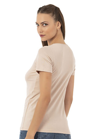 Özkan 26976 Kadın Premium Yumuşak Rahat Kumaş Viskon Bisiklet Yaka Kısa Kollu Örme T-Shirt