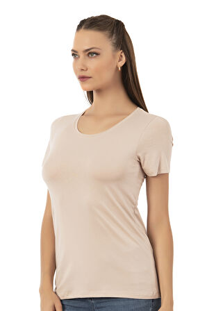 Özkan 26976 Kadın Premium Yumuşak Rahat Kumaş Viskon Bisiklet Yaka Kısa Kollu Örme T-Shirt