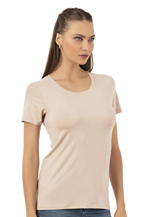 Özkan 26976 Kadın Premium Yumuşak Rahat Kumaş Viskon Bisiklet Yaka Kısa Kollu Örme T-Shirt