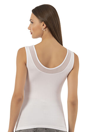 Özkan 22848 Kadın Modal Pamuklu Kalın Askılı V Yaka Tül Detaylı Atlet