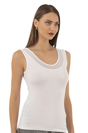 Özkan 22848 Kadın Modal Pamuklu Kalın Askılı V Yaka Tül Detaylı Atlet