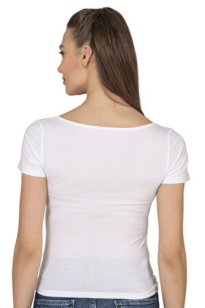 Özkan 27419 Kadın Pamuklu Rahat Kısa Kollu Süprem Kumaş Kare Yaka Crop T-Shirt