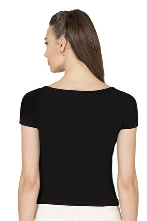 Özkan 27419 Kadın Pamuklu Rahat Kısa Kollu Süprem Kumaş Kare Yaka Crop T-Shirt