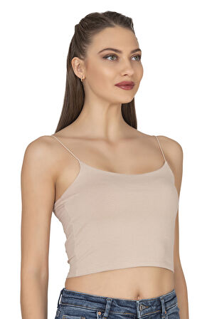 Özkan 27370 Kadın Modal Pamuklu Likralı Esnek Rahat Vücuda Oturan Spagetti Askılı Örme Crop Atlet