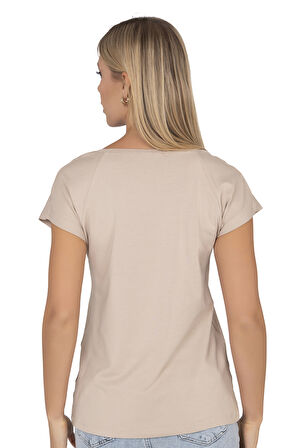 Özkan 27580 Kadın Kahve Vorteks Viskon Premium Kumaş Baskılı Kısa Kollu Örme Bluz