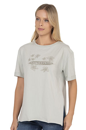 Özkan 27599 Kadın %100 Pamuklu Likrasız Süprem Penye Kumaş Bisiklet Yaka Kısa Kollu T-shirt