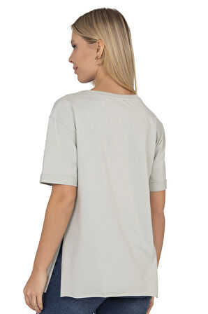 Özkan 27599 Kadın %100 Pamuklu Likrasız Süprem Penye Kumaş Bisiklet Yaka Kısa Kollu T-shirt