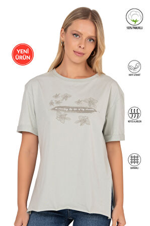 Özkan 27599 Kadın %100 Pamuklu Likrasız Süprem Penye Kumaş Bisiklet Yaka Kısa Kollu T-shirt