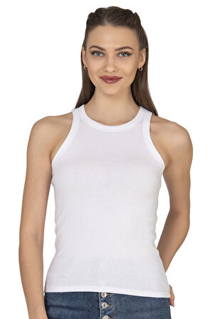 Özkan 27464 Kadın Pamuklu Kaşkorse Fitilli Esnek Rahat Halter Yaka Geniş Biyeli Örme Atlet