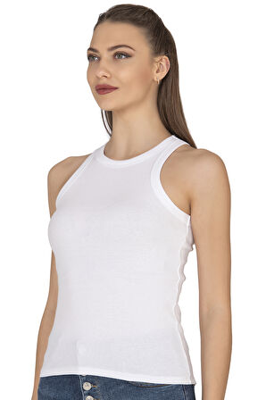 Özkan 27464 Kadın Pamuklu Kaşkorse Fitilli Esnek Rahat Halter Yaka Geniş Biyeli Örme Atlet