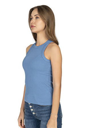 Özkan 27464 Kadın Pamuklu Kaşkorse Fitilli Esnek Rahat Halter Yaka Geniş Biyeli Örme Atlet