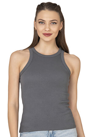 Özkan 27464 Kadın Pamuklu Kaşkorse Fitilli Esnek Rahat Halter Yaka Geniş Biyeli Örme Atlet