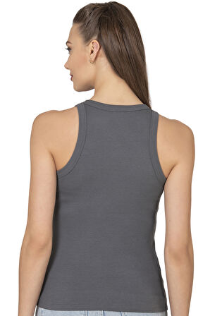 Özkan 27464 Kadın Pamuklu Kaşkorse Fitilli Esnek Rahat Halter Yaka Geniş Biyeli Örme Atlet