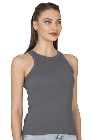 Özkan 27464 Kadın Pamuklu Kaşkorse Fitilli Esnek Rahat Halter Yaka Geniş Biyeli Örme Atlet