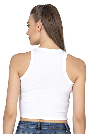 Özkan 27425 Kadın Pamuklu Kaşkorse Fitilli Halter Yaka Esnek Rahat Geniş Biyeli Crop Atlet Büstiyer