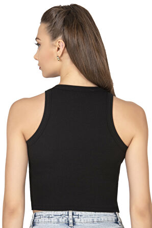 Özkan 27425 Kadın Pamuklu Kaşkorse Fitilli Halter Yaka Esnek Rahat Geniş Biyeli Crop Atlet Büstiyer