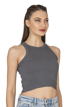 Özkan 27425 Kadın Pamuklu Kaşkorse Fitilli Halter Yaka Esnek Rahat Geniş Biyeli Crop Atlet Büstiyer