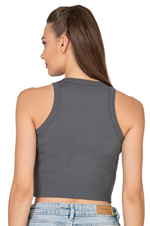 Özkan 27425 Kadın Pamuklu Kaşkorse Fitilli Halter Yaka Esnek Rahat Geniş Biyeli Crop Atlet Büstiyer