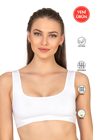 Özkan 27407 Kadın Pamuklu Likralı Çıkarılabilir Pedli Balensiz Süprem Kumaş Rahat Kalın Askılı Sütyen Büstiyer