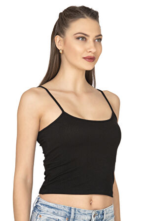 Özkan 27434 Kadın Viskon Kaşkorse Esnek Rahat Ayarlanabilir İp Askılı Crop Atlet Büstiyer