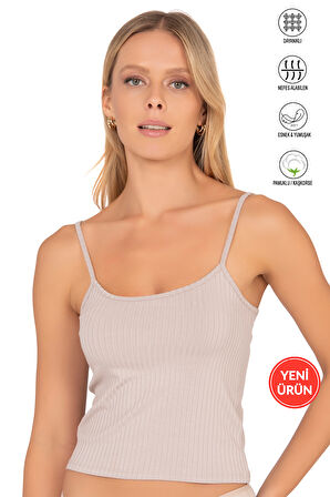 Özkan 27434 Kadın Viskon Kaşkorse Esnek Rahat Ayarlanabilir İp Askılı Crop Atlet Büstiyer
