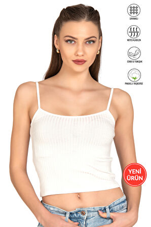 Özkan 27434 Kadın Viskon Kaşkorse Esnek Rahat Ayarlanabilir İp Askılı Crop Atlet Büstiyer