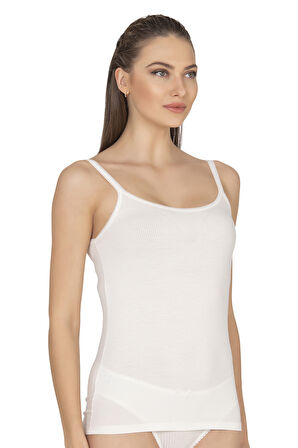 Özkan 27412 Kadın Viskon Kaşkorse Kumaş Esnek Rahat Tül Biyeli İp Askılı Atlet