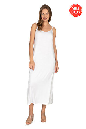 Özkan 27669 Kadın Viskon Premium Kumaş Uzun Boy İp Askılı Kombinezon Astar Elbise Jüpon