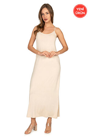 Özkan 27669 Kadın Viskon Premium Kumaş Uzun Boy İp Askılı Kombinezon Astar Elbise Jüpon