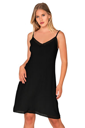 Özkan 27731 Kadın Viskon Premium Kumaş Kaşkorse Dantel Detaylı  Diz Üstü Kombinezon Elbise Astar Jüpon