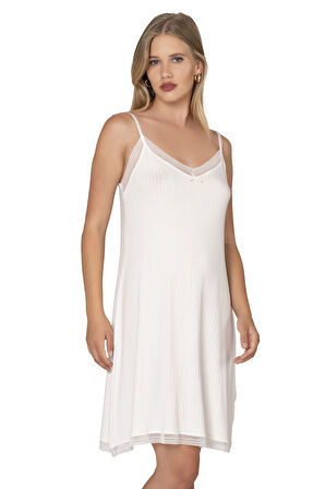 Özkan 27731 Kadın Viskon Premium Kumaş Kaşkorse Dantel Detaylı  Diz Üstü Kombinezon Elbise Astar Jüpon