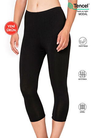 Özkan 27778 Kadın Premium Kumaş Modal Pamuklu Diz Altı Düz Kapri Tayt Esnek Rahat Yumuşak