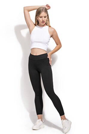 Özkan 27684 Kadın Likralı Kaşkorse Fitilli Toparlayıcı Yüksek Bel Uzun Tayt