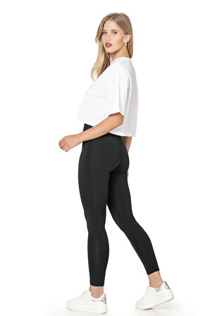 Özkan 27682 Kadın İnterlok Kumaş Likralı Yüksek Bel Esnek Rahat Düz Uzun Tayt