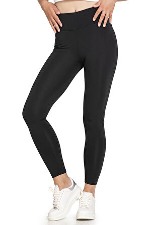 Özkan 27682 Kadın İnterlok Kumaş Likralı Yüksek Bel Esnek Rahat Düz Uzun Tayt