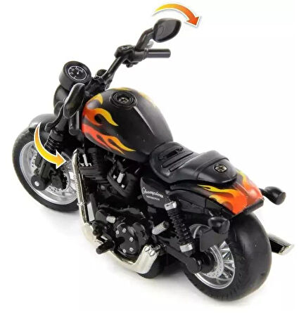 Çek Bırak1:14 Die-Cast Clasic Motosiklet - Alev Desenli