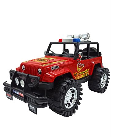 Oyuncak Arazi Aracı Büyük Boy İçi Dolu Tekerlekleri Mekanizmalı Sürtmeli Jeep İthal 50x27cm Kırmızı