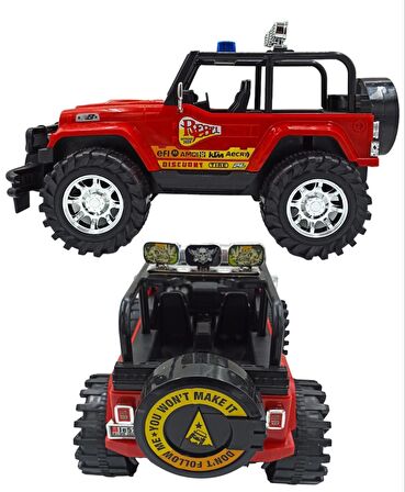 Oyuncak Arazi Aracı Büyük Boy İçi Dolu Tekerlekleri Mekanizmalı Sürtmeli Jeep İthal 50x27cm Kırmızı