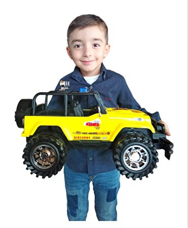 Oyuncak Arazi Aracı Büyük Boy İçi Dolu Tekerlekleri Mekanizmalı Sürtmeli Jeep İthal 50x27cm Kırmızı